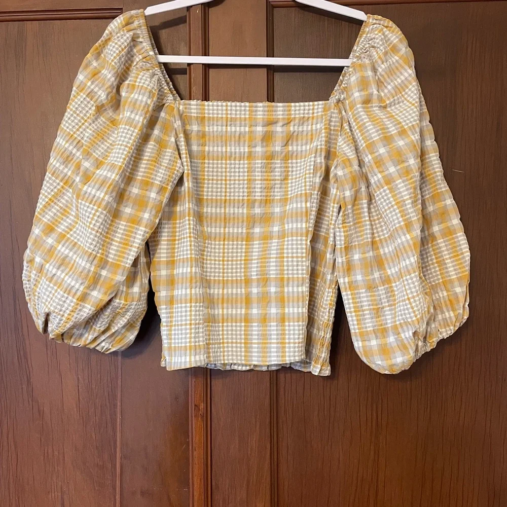 Anthropologie Top Maeve Plaid Square Neck